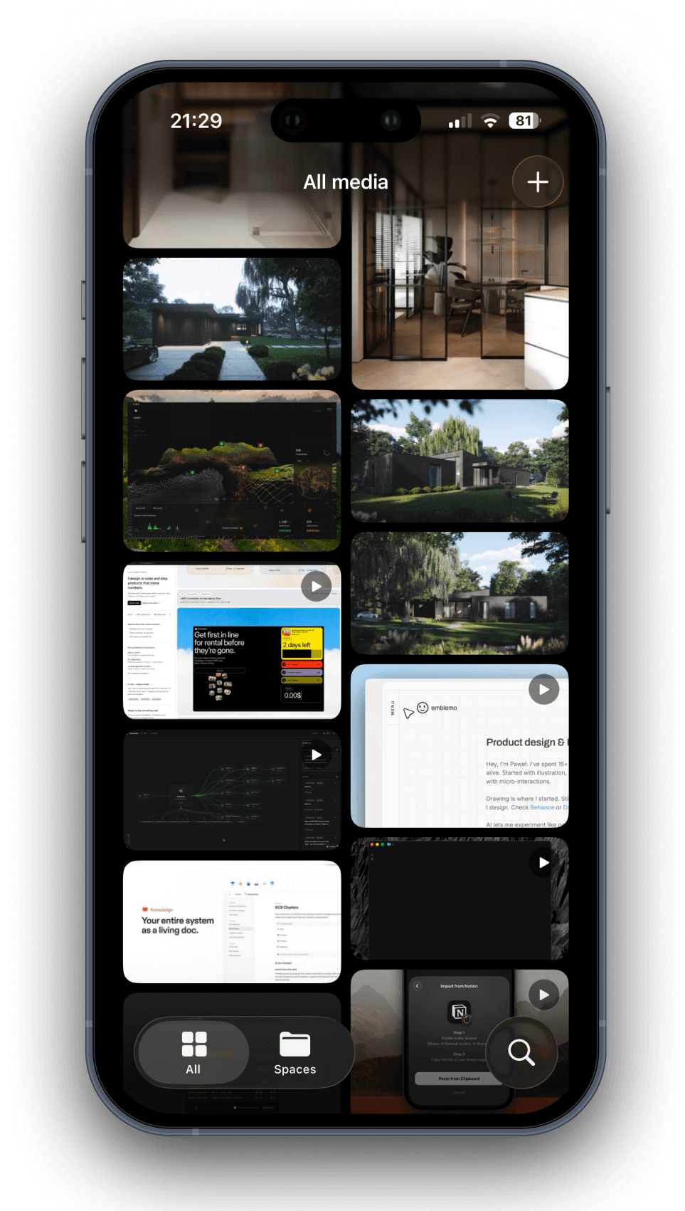 Snapwell on iOS — the same library synced to your phone